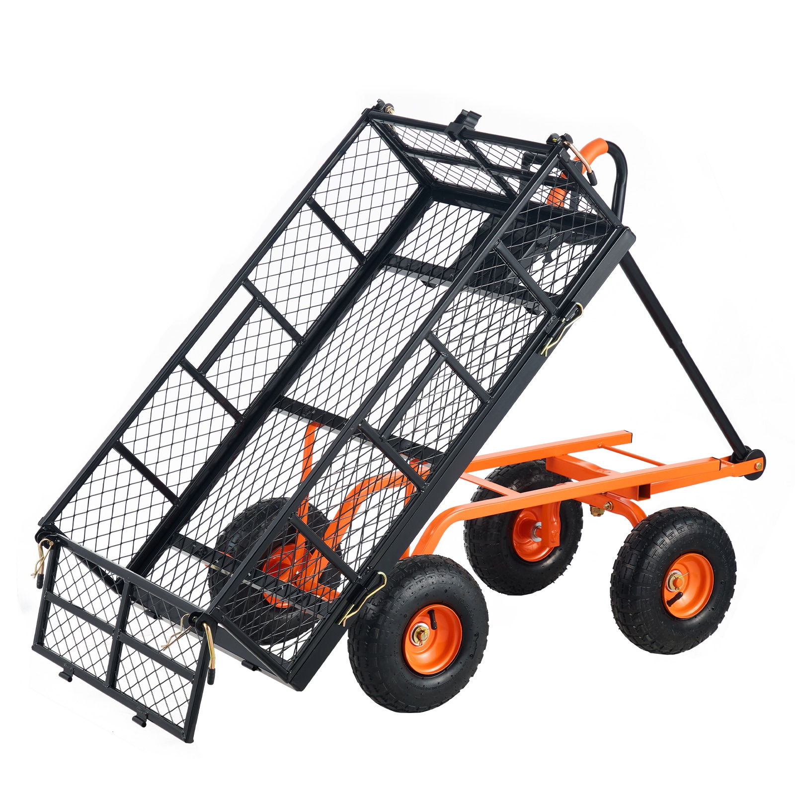 Garden Dump Cart With 2-in-1 Handle Heavy Duty Metal Wagon_voghion.com